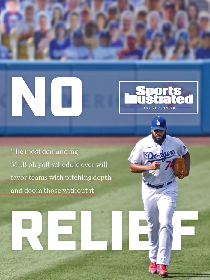 Kenley Jansen runs in the outfield